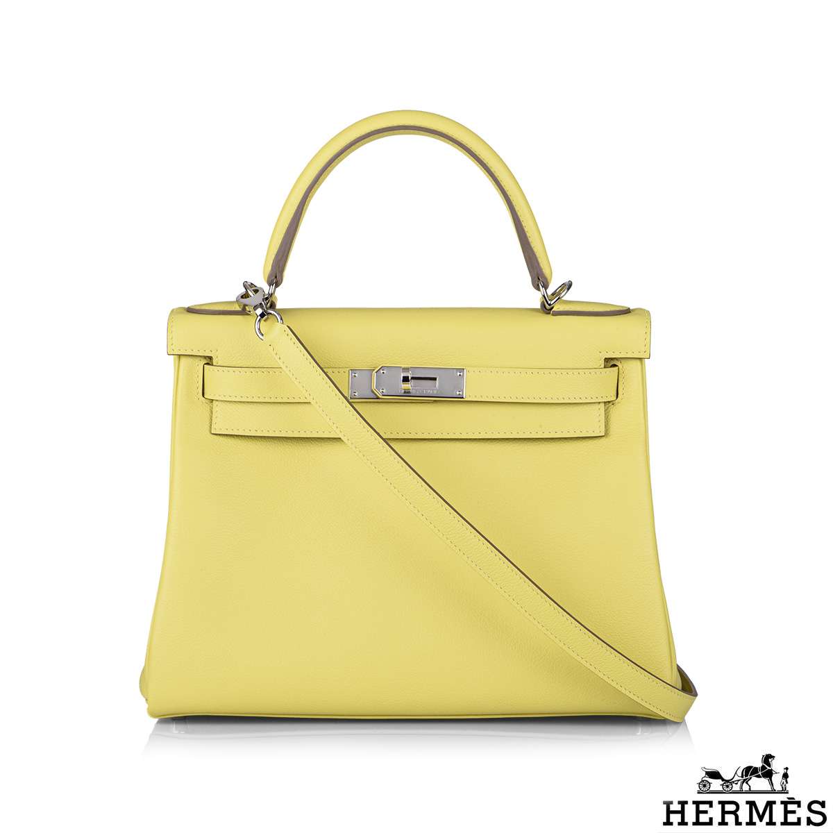 Hermés Kelly II Retourne 28cm Lime Evercolour PHW Handbag
